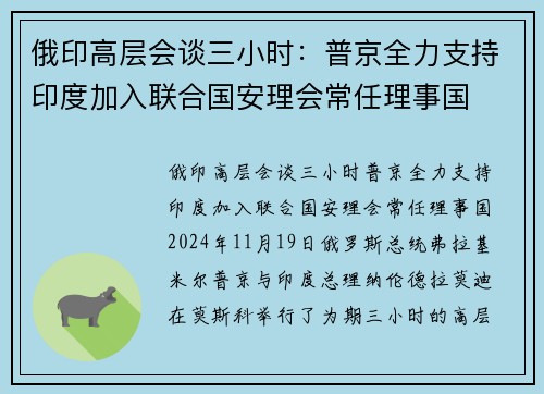 俄印高层会谈三小时：普京全力支持印度加入联合国安理会常任理事国