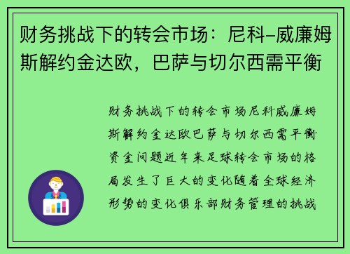 财务挑战下的转会市场：尼科-威廉姆斯解约金达欧，巴萨与切尔西需平衡资金问题