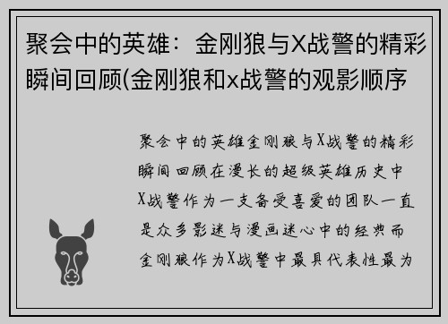 聚会中的英雄：金刚狼与X战警的精彩瞬间回顾(金刚狼和x战警的观影顺序)