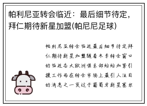 帕利尼亚转会临近：最后细节待定，拜仁期待新星加盟(帕尼尼足球)