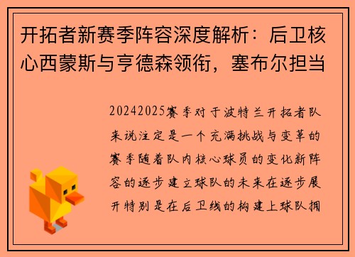开拓者新赛季阵容深度解析：后卫核心西蒙斯与亨德森领衔，塞布尔担当角色