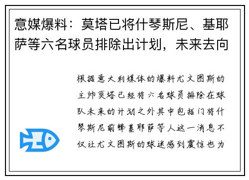 意媒爆料：莫塔已将什琴斯尼、基耶萨等六名球员排除出计划，未来去向成疑