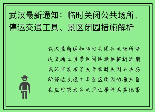 武汉最新通知：临时关闭公共场所、停运交通工具、景区闭园措施解析